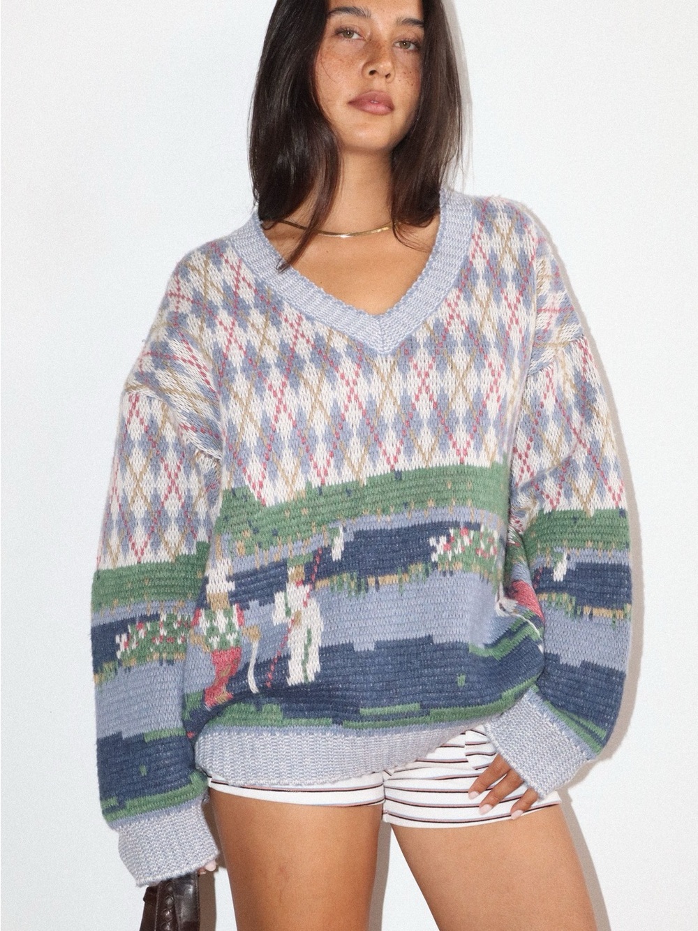 90s Bailey Rose Vintage V-neck Golf Sweater S